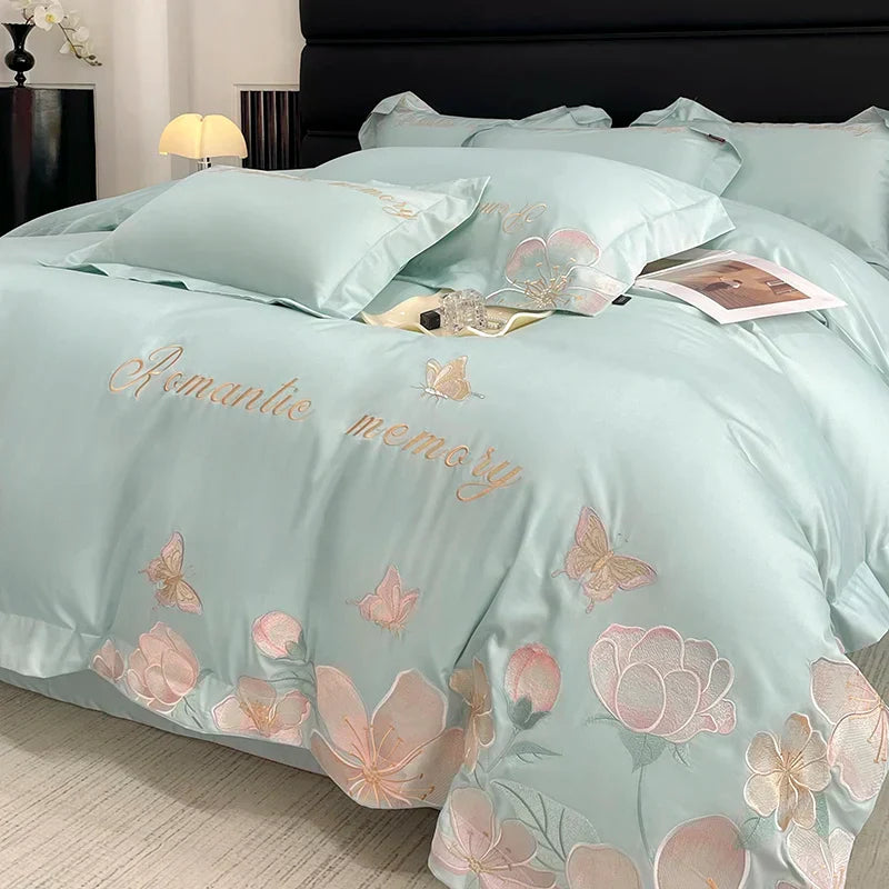 DecorBites™ Embroidered Flowers Butterfly Bedding Set - 4Pcs