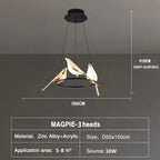 Modern Magpie Bird Pendant Light in Iron Finish