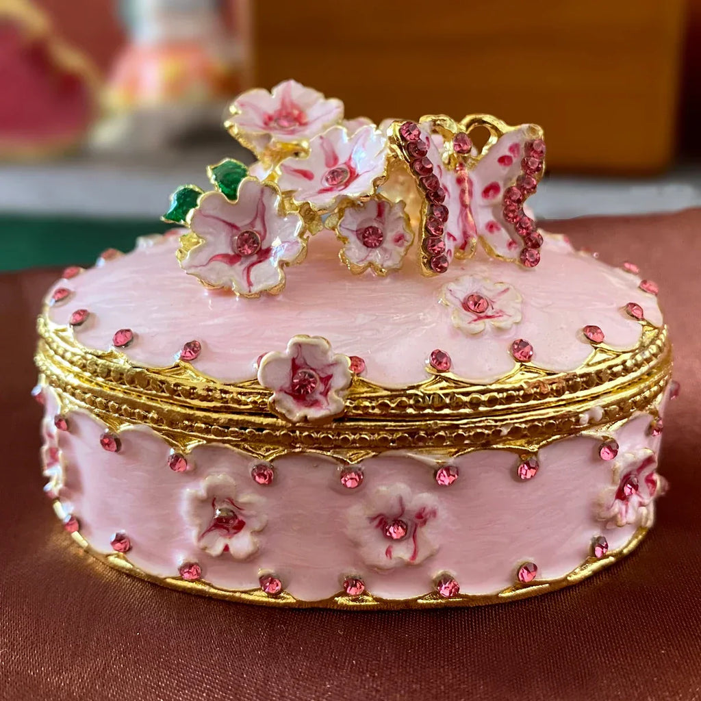 DecorBites™ Enameled Metal Jewelry Trinket Box Figurines Hand Painted Storage Case