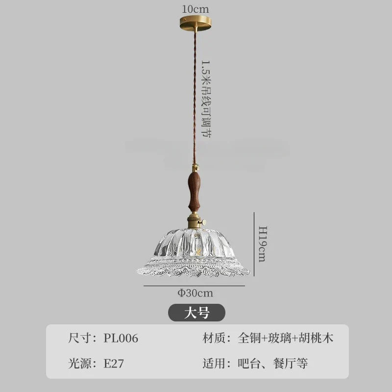 DecorBites™ French Ins Walnut Brass Glass Pendant Lights LED E27 for Kitchen Island Restaurant