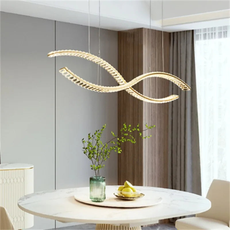 DecorBites™ Crystal LED Pendant: Modern Minimalist Chandelier for Home Dining Living Room Decor