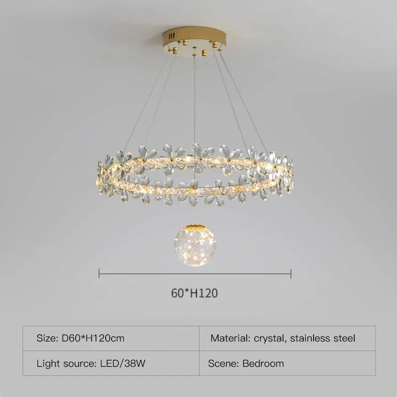 ثريا كريستال ذهبية حلزونية بإضاءة LED من DecorBites™ لديكور المنزل