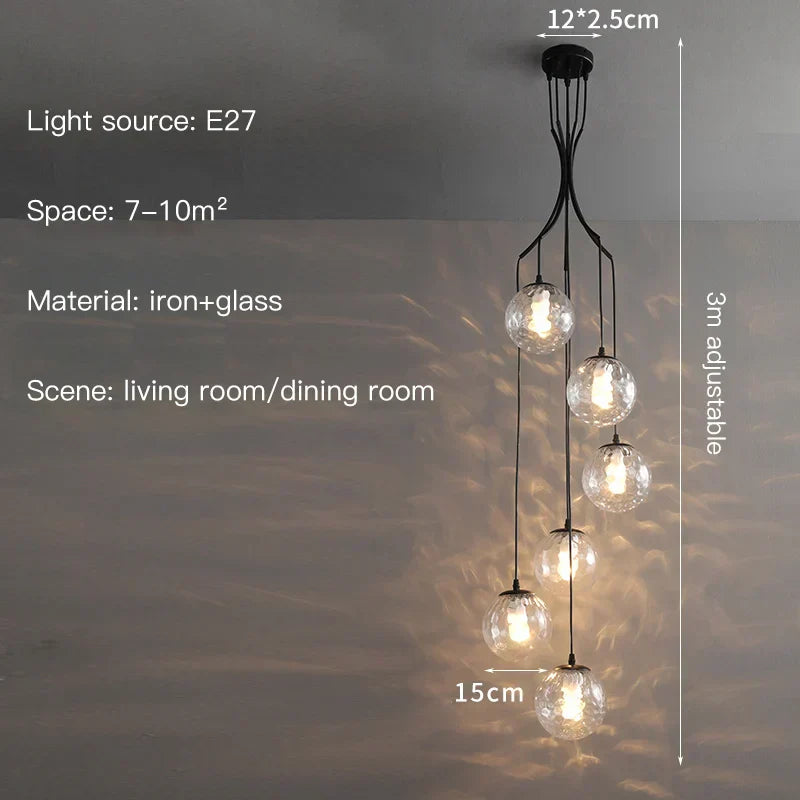 DecorBites™ Glass Ball LED Chandelier, Modern Minimalist Loft Villa Staircase Decor