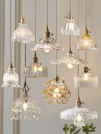 Vintage Green Glass Pendant Light With Brass Details