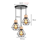 Vintage Black Wood and Iron Cage Pendant Light