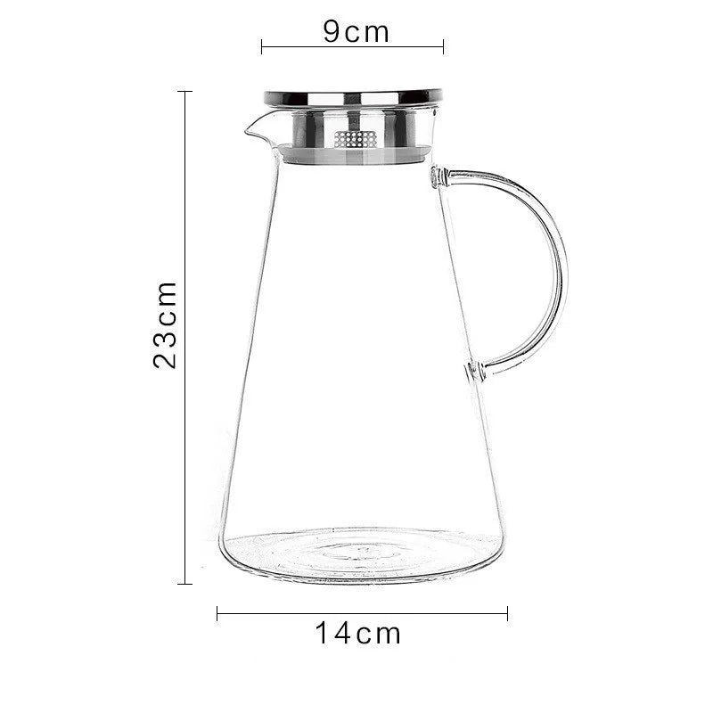 DecorBites™ Glass Pitcher - Large Heat-Resistant Borosilicate Jug with Stainless Steel Lid