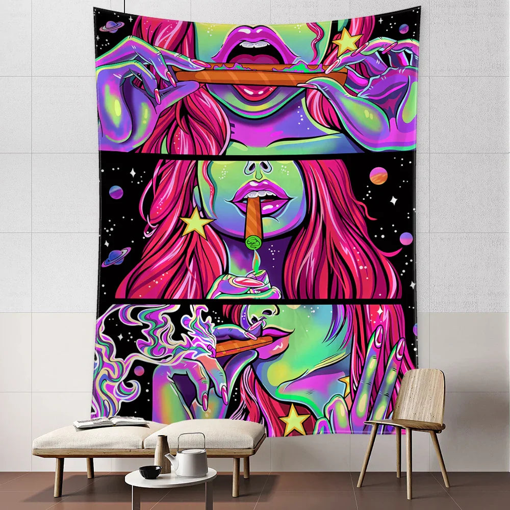 DecorBites™ Green Star Girl Tapestry Wall Hanging Psychedelic Home Decor
