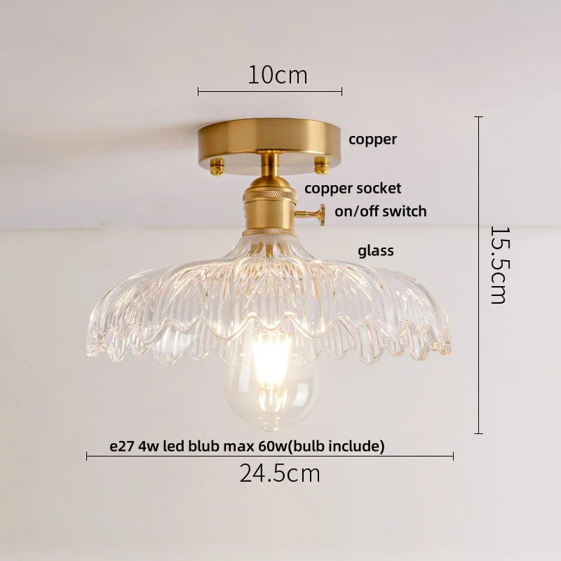DecorBites™ Clear Glass LED Ceiling Light Fixture Modern Nordic Copper Knob Switch Lamp