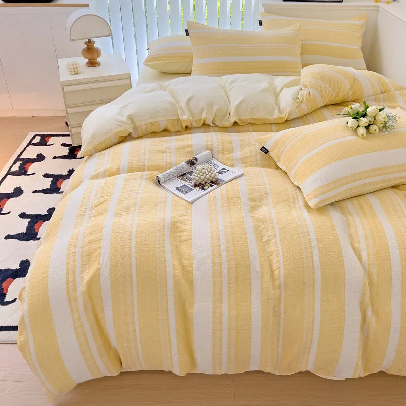 DecorBites™ Cotton Jacquard Bedding Set - Single Double Queen King Size Bedclothes