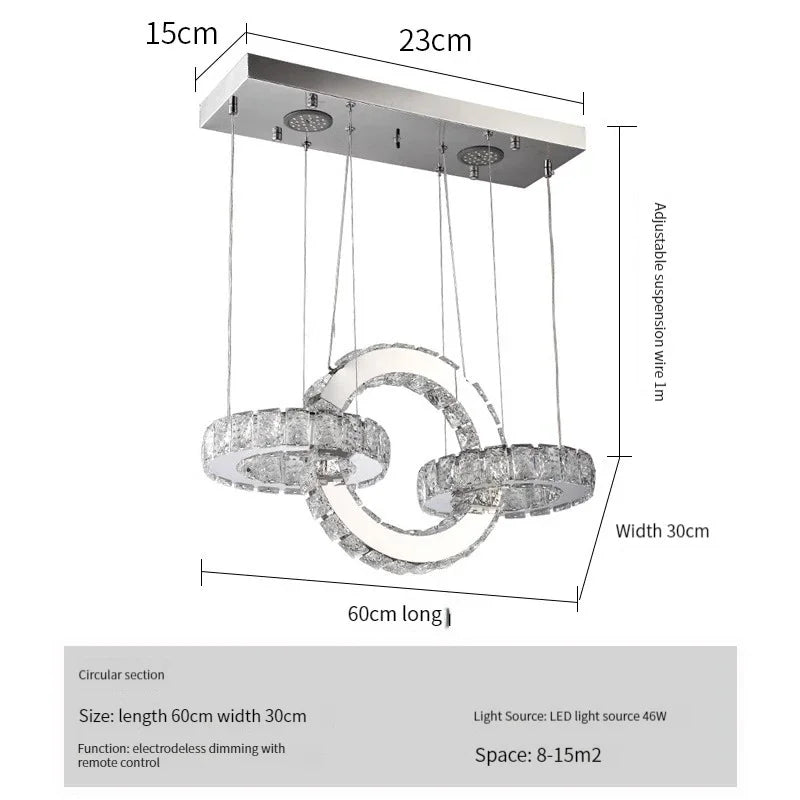 DecorBites™ Crystal LED Circle Rings Chandelier for Bedroom, Villa, Stair - Luxury Pendant Light