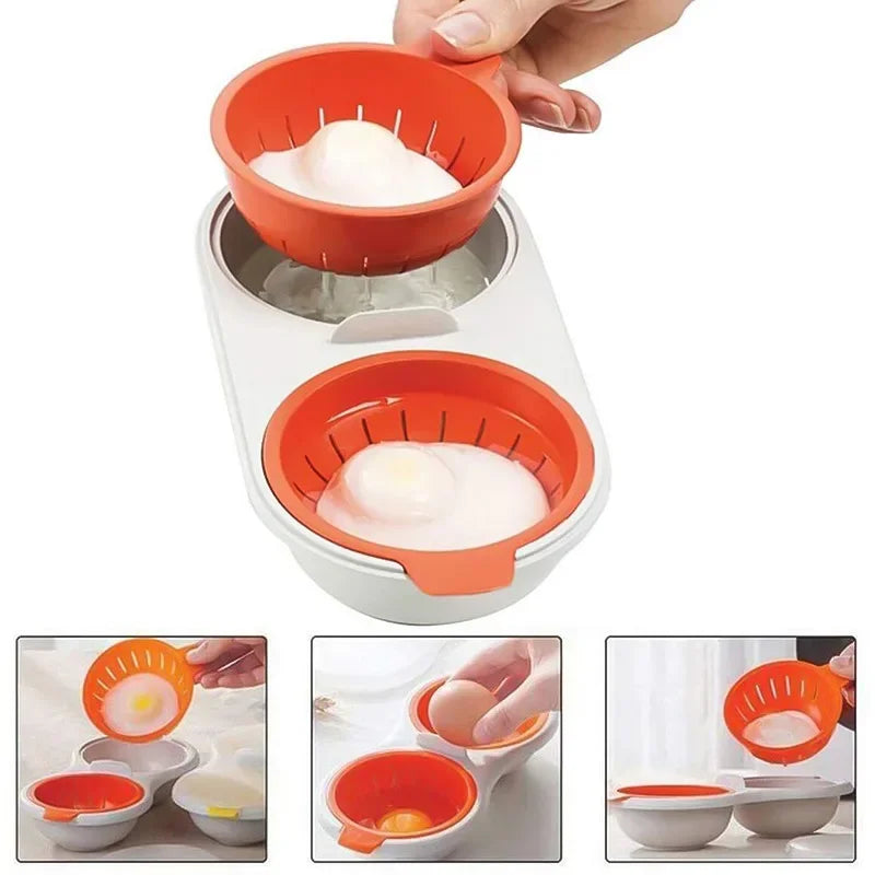 DecorBites™ Egg Boiler & Steamer Double Cup with Lid for Kitchen, Microwave-safe Boiled Egg Mold
