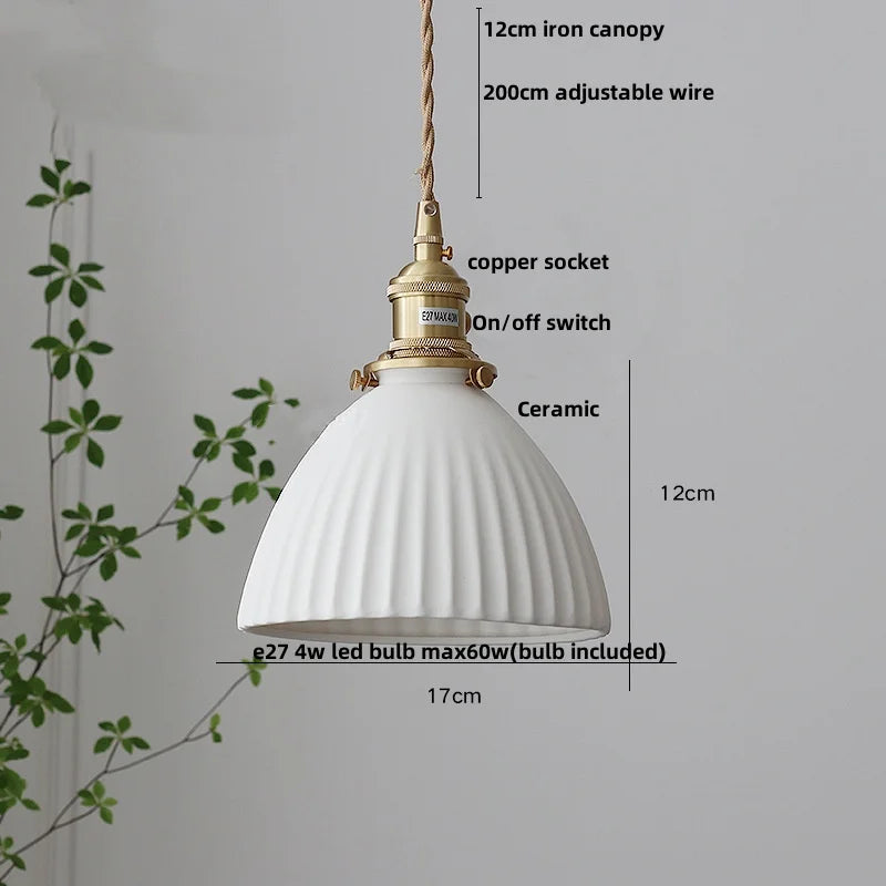 DecorBites™ Ceramic LED Pendant Lamp, Walnut Wood Nordic Hanging Light Fixtures