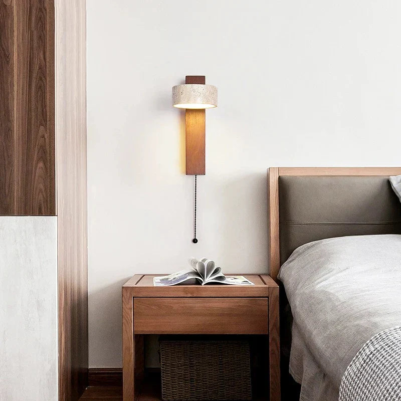 DecorBites™ Cream Style Bedside Lamp With Rotatable LED Light - Walnut Wood Texture