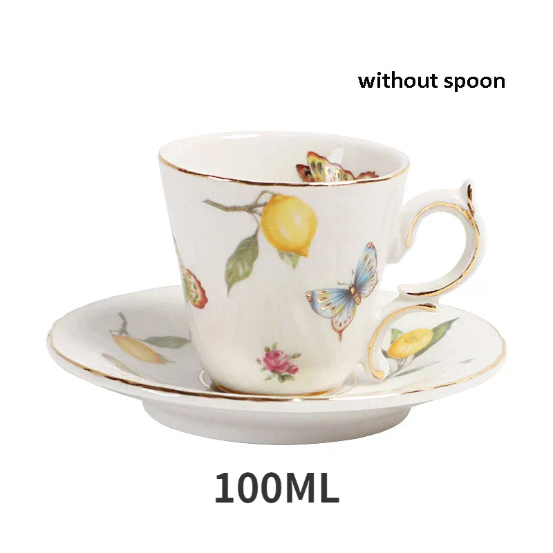 DecorBites™ Service à café/thé bord doré : Théière Citron, Mug, Assiettes en Céramique et Vaisselle