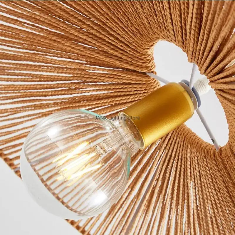 DecorBites™ Hemp Rope Straw Hat Pendant Lights LED Decorative Lighting for Living Room and Restaurant