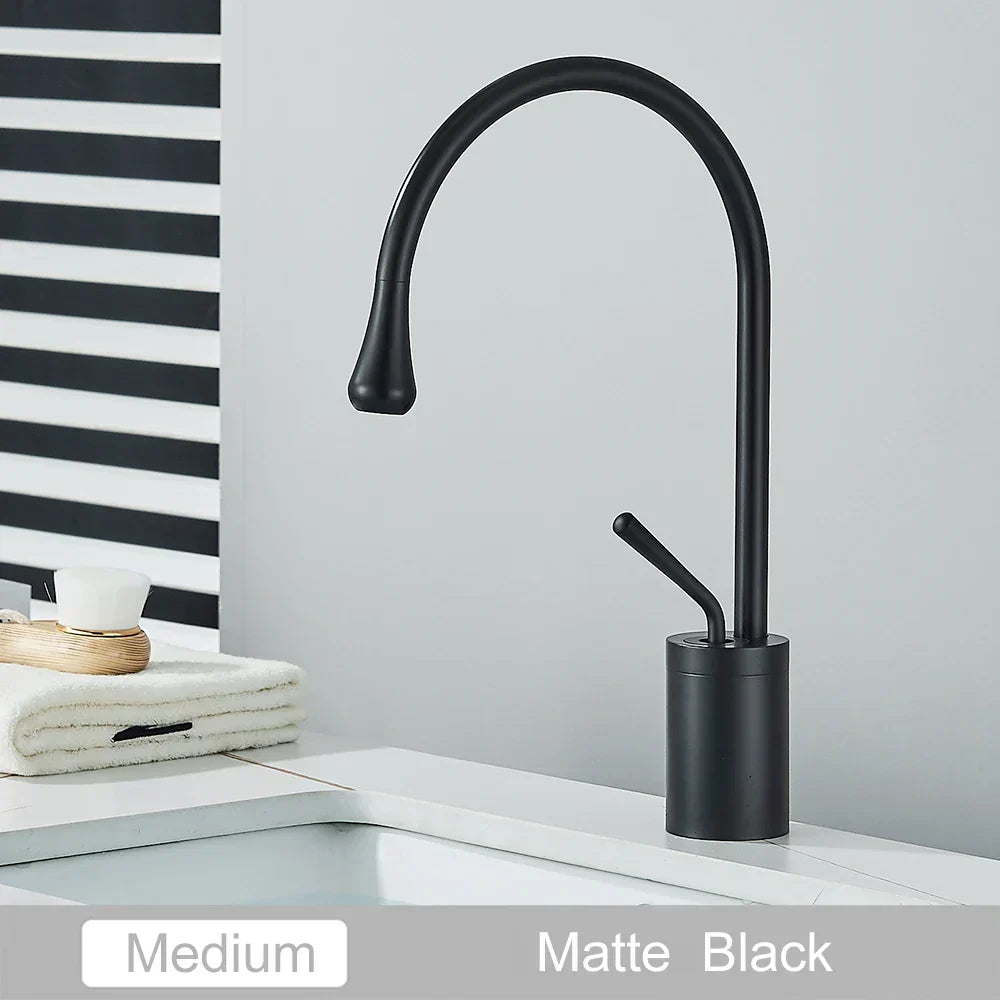 DecorBites™ Gold Tall Basin Faucet, 360 Swivel Waterfall Mixer for Bathroom Washbasin