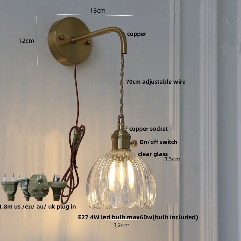 DecorBites™ LED Wall Lights Modern Nordic Pull Chain Glass Bedroom Lamp