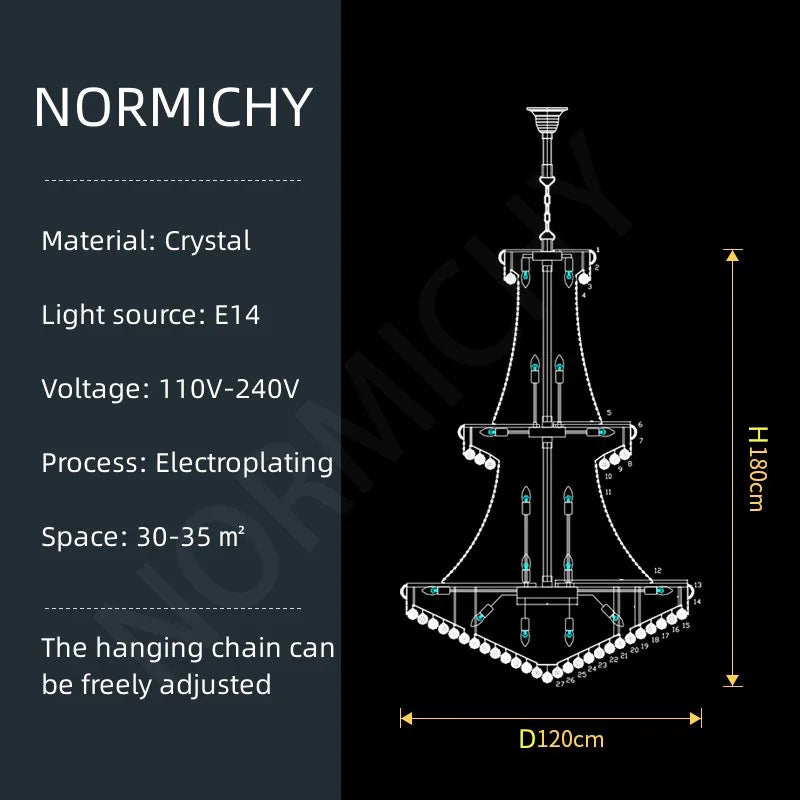Modern Crystal Staircase Chandelier in Gold or Black