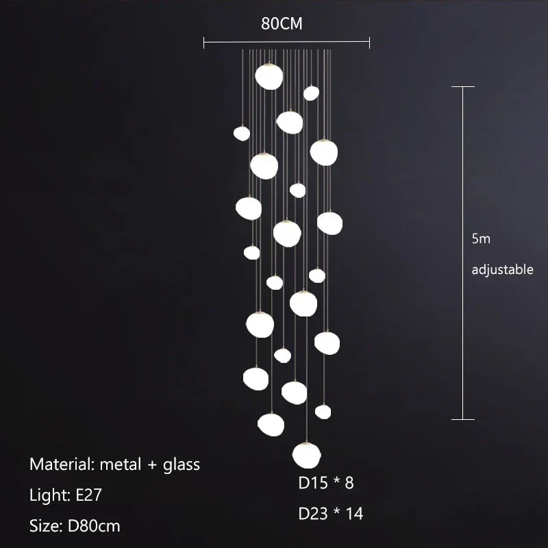 DecorBites™ Cobblestone Glass LED Pendant Lights Chandelier for Villa Hotel Loft Stairway
