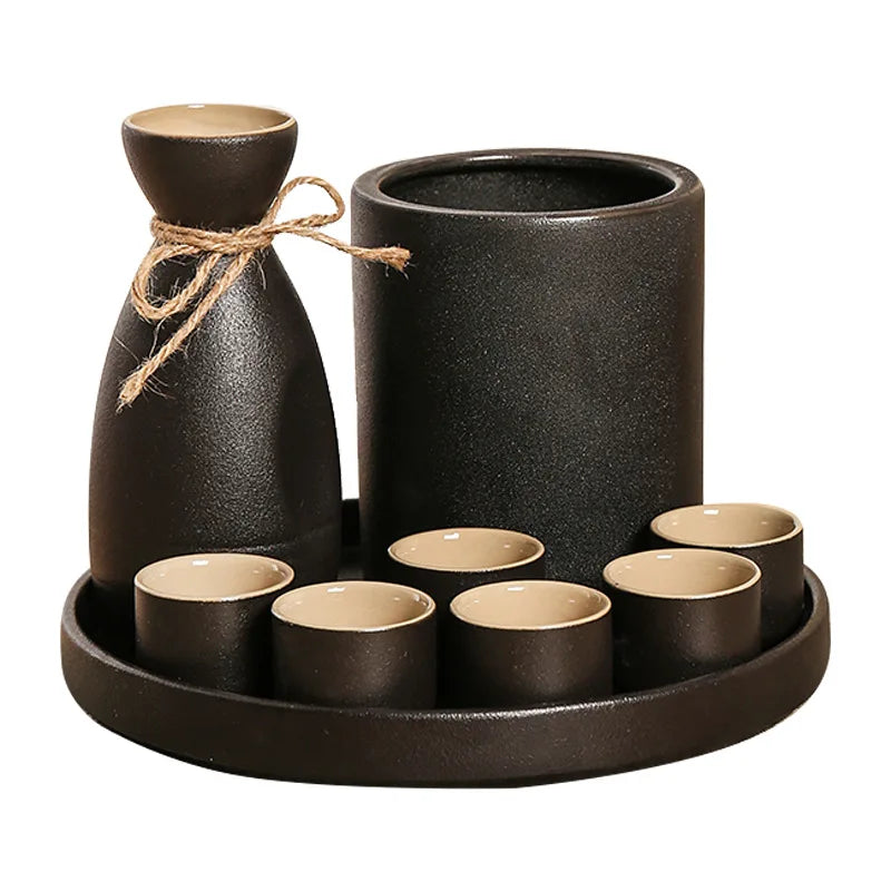 DecorBites™ Black Ceramic Wine Warmer & Sake Pot for Home, Handcrafted Japanese Design