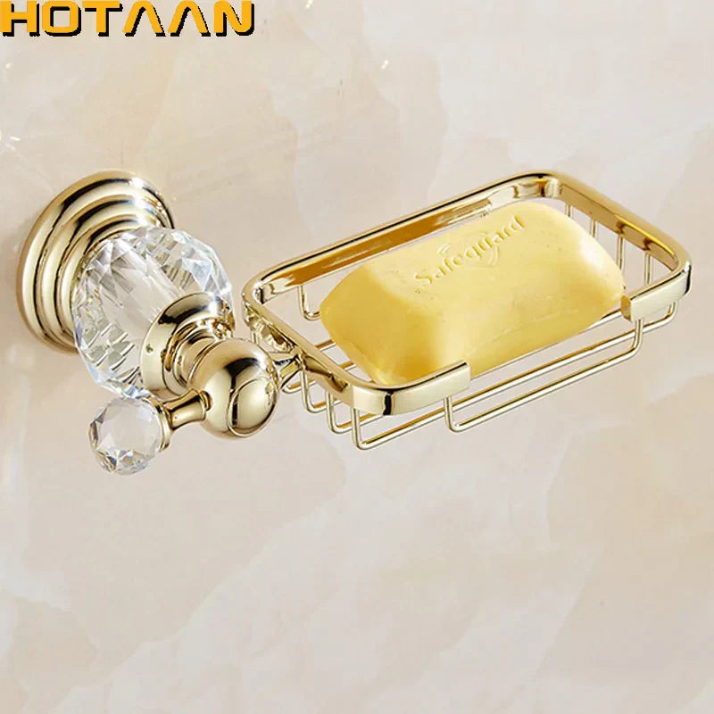 حامل صابون للحمام من السيراميك والنحاس والكريستال الذهبي من DecorBites™ - ديكور منزلي يعزز تخزين الحمام