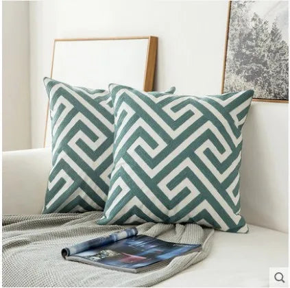 DecorBites™ Embroidered Blue Cotton Canvas Cushion Cover for Home Decor
