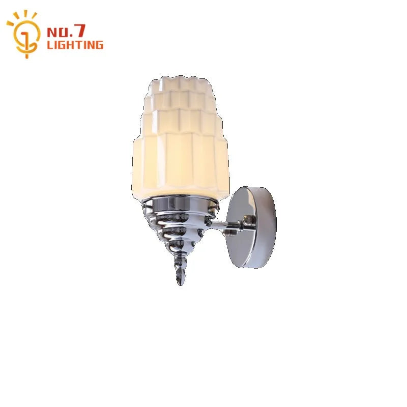 DecorBites™ Cream Glass LED Wall Lamp Iron Art Chrome/Gold Living Room Bedroom Background
