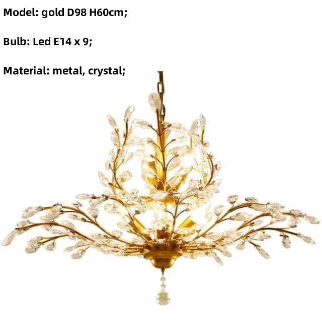 DecorBites™ Crystal Tree Chandelier Ceiling Light for Bedroom with LED E14 Bulbs