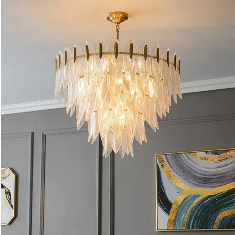 ثريا زجاجية بتصميم أوراق شجر DecorBites™ - مصباح تعليق فاخر بتصميم نورديك