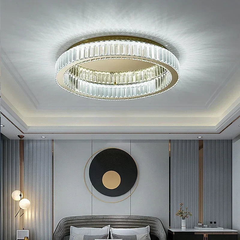 DecorBites™ Gold Crystal Ceiling Light Ring LED - إضاءة منزلية داخلية فاخرة حديثة
