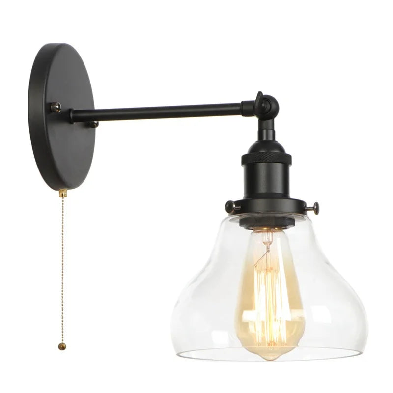 DecorBites™ مصابيح حائط LED من الحديد الأسود بتصميم صناعي مع مفتاح سحب لغرف النوم وغرف الطعام واللوفت
