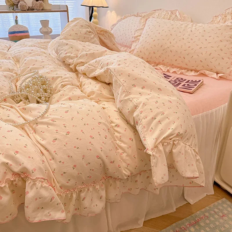 طقم مفروشات دانتيل من DecorBites™: تصميم مطبوع، حجم كوين مفرد، غطاء لحاف مريح، ملاءة مثبتة، كيسان وسادة