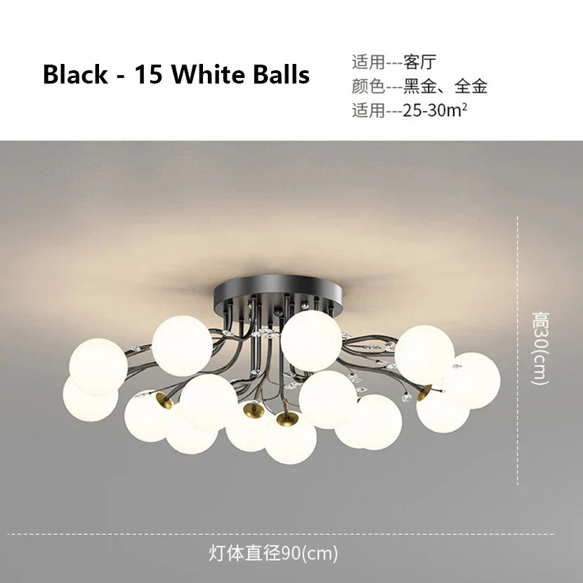 DecorBites™ Glass Bubble Ball Crystal LED Ceiling Light - Black Gold Aesthetic Décor
