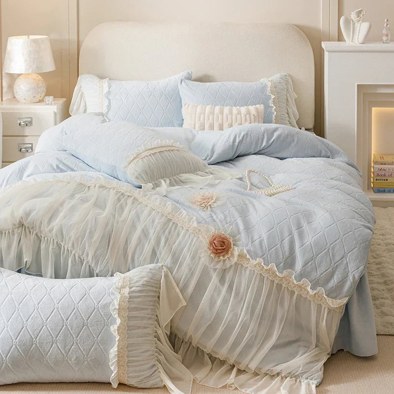 DecorBites™ Cozy Velvet Lace Flowers Princess Bedding Set