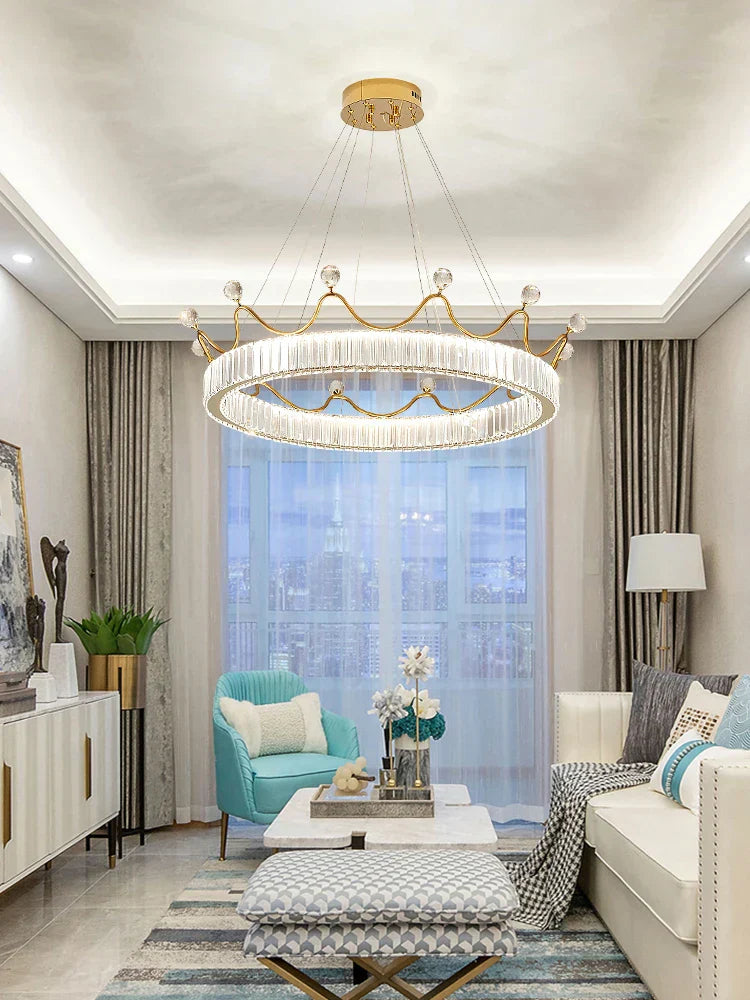 DecorBites™ Crown Petal LED Crystal Chandelier - Luxury Nordic Design for Girls' Bedroom
