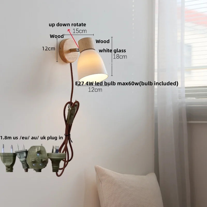 DecorBites™ Iron Wood LED Wall Light Fixture Rotate Bedside Lamp Aplique Pared