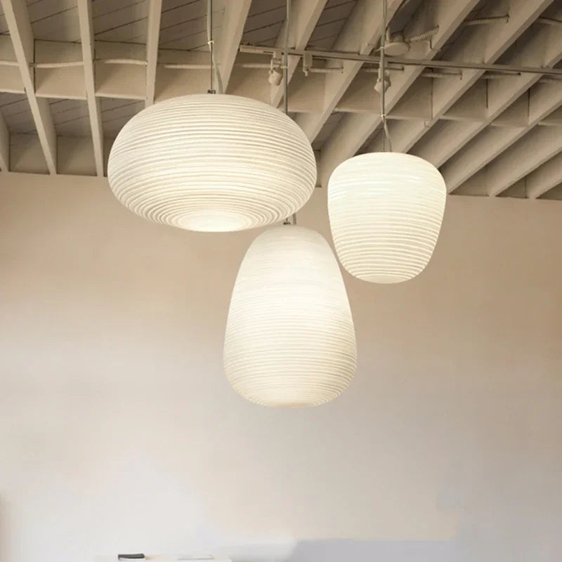 DecorBites™ Glass Whorls Cocoon Pendant Light: Milky White Kitchen Dining Hanging Lamp