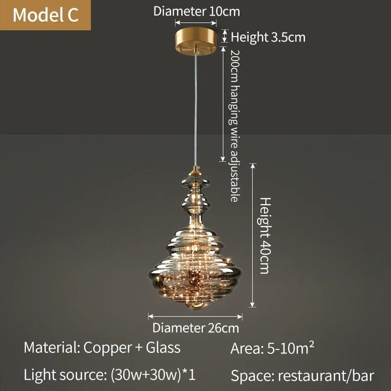 Raindrop Copper Crystal Pendant Light in Gold