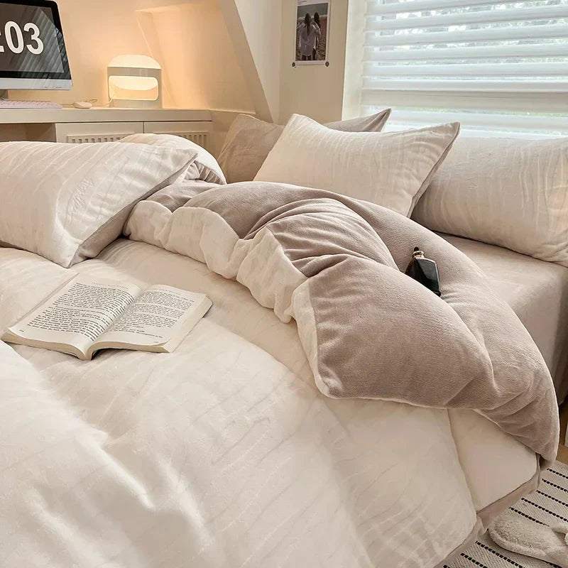 DecorBites™ Cozy Milk Fleece Winter Bedding Set - High Density & Skin Friendly