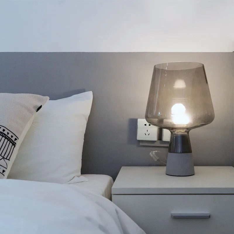 DecorBites™ Leimu Cement Table Lamp - Modern Industrial Glass Desk Light