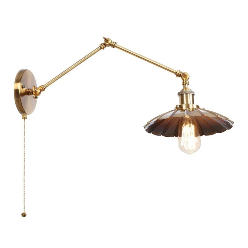DecorBites™ Gold LED Industrial Wall Lamp with Pull Chain Switch