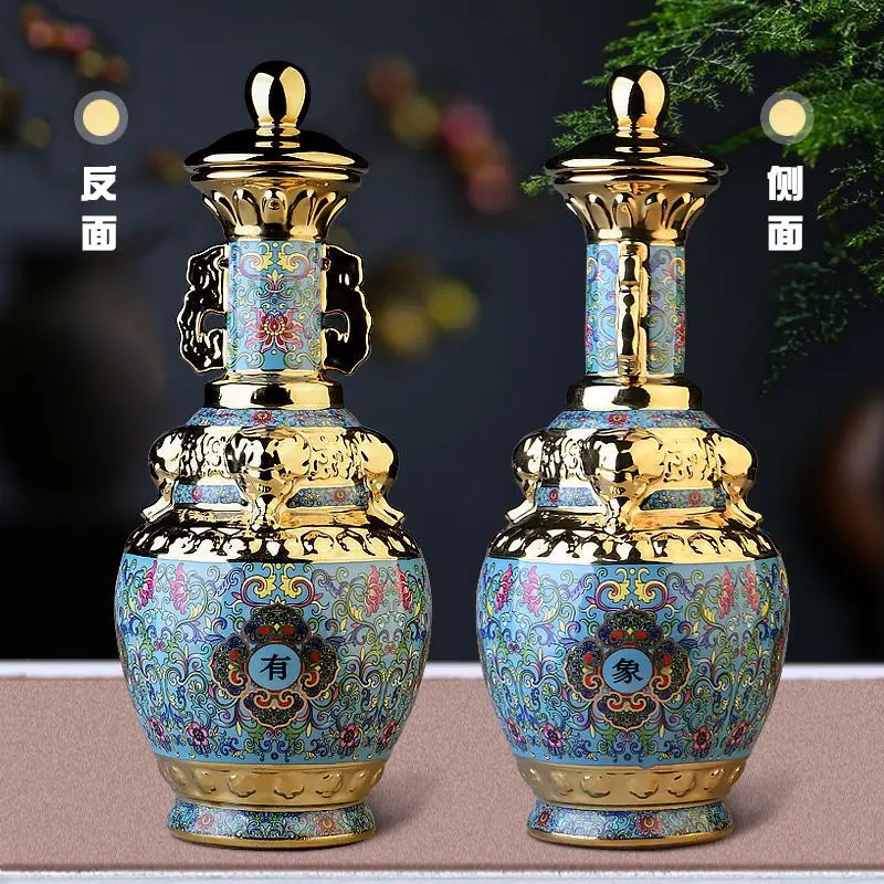 DecorBites™ Jingdezhen زجاجة نبيذ خزفية 5 كجم مجموعة محكمة الغلق عالية الجودة برطمان نبيذ أبيض