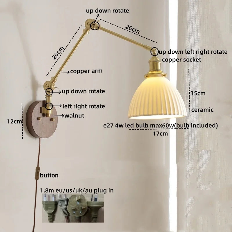 DecorBites™ LED Wall Light Walnut Copper Modern Style Hallway Bedroom Living Room