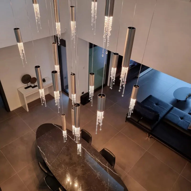 ثريا درج كريستال كبيرة بإضاءة LED من DecorBites™ لغرفة المعيشة الحديثة والردهة والعلية