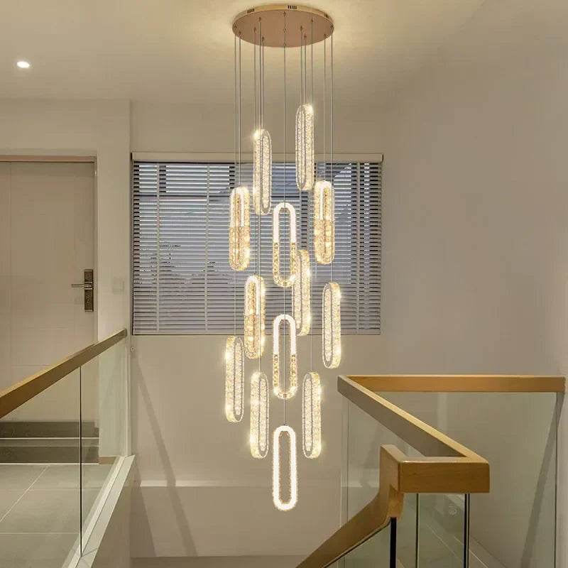 ثريا LED ذهبية كريستالية DecorBites™: إضاءة متدلية طويلة فاخرة وعصرية لغرفة المعيشة