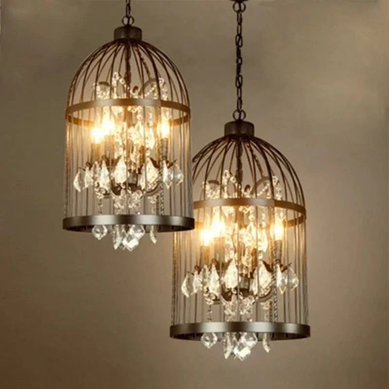DecorBites™ Iron Birdcage Crystal Chandelier: Spherical Pendant Light for Home Decor