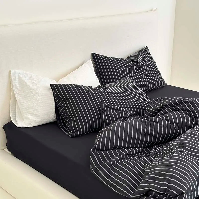 100% Cotton Black Stripe Duvet Cover Set in Various Sizes by DecorBites™