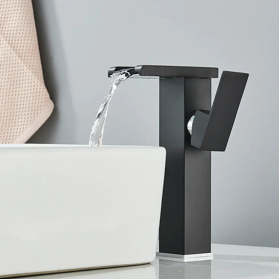 DecorBites™ LED Waterfall Bathroom Sink Faucet Hot Cold Mixer Tap Deck Mounted