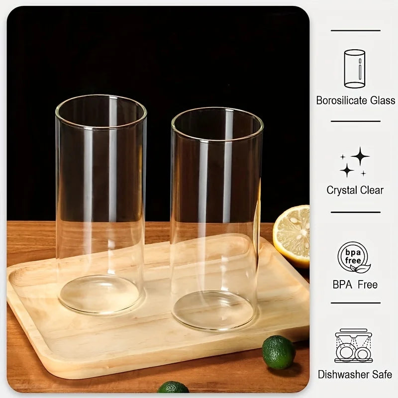 DecorBites™ 4-Piece Set Clear Glass Tumbler Cups with Bamboo Lids and Straws - 600ML