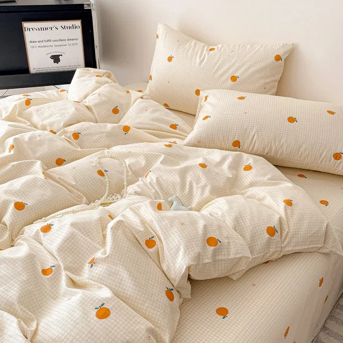DecorBites™ Cotton Grid Bedding Set - Soft & Stylish Bed Sheet, Quilt Cover Kit